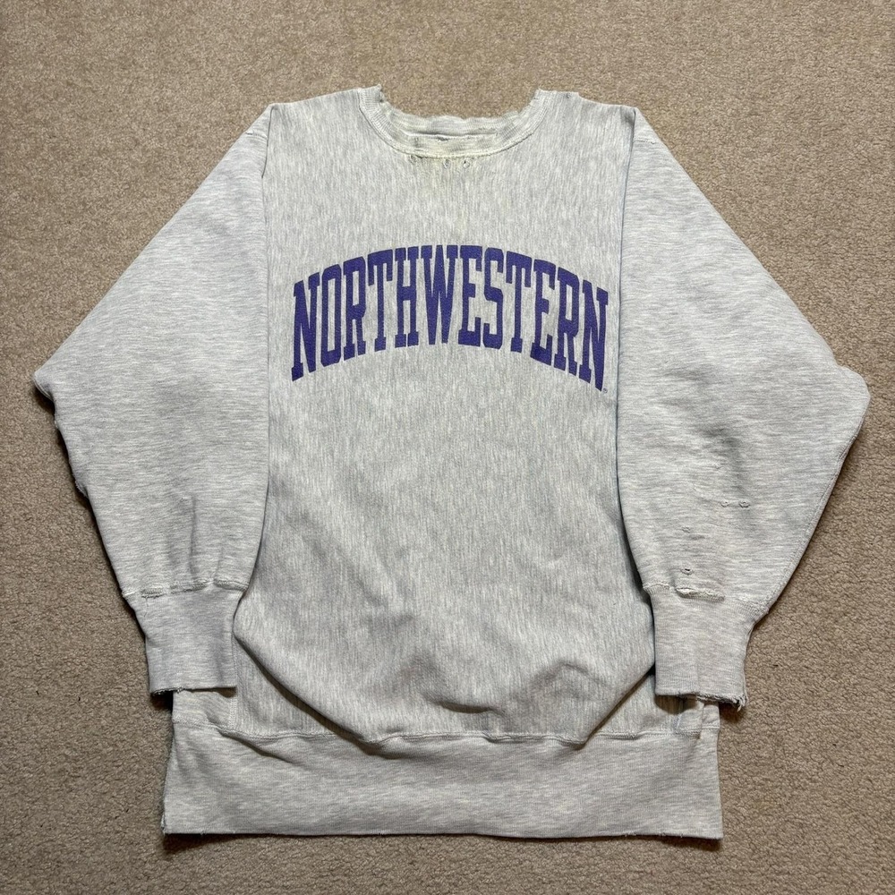 Vtg‎ Northwestern Champion Reverse Weave Sweatshirt Crewneck Mens 2XL Gray 90s